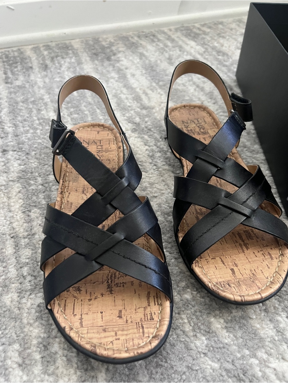 Naturalizer Black Leather Crisscross Slingback Sandals